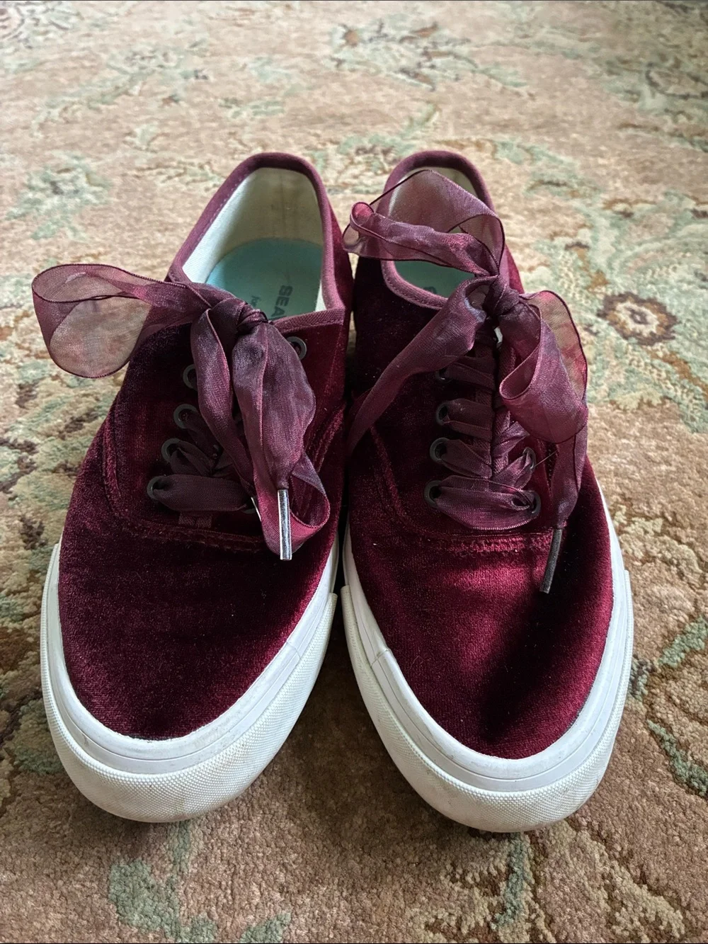 SeaVees for J.Crew Legend Sneakers Burgundy Velvet 7